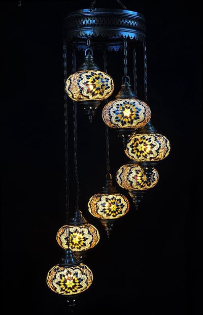 Hanglamp - bruin - mozaïek - 7 bollen - 135 cm - Turkse lamp met E-14 fitting