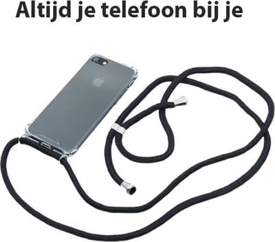 Geschikt voor iPhone se 2020 hoesje met koord transparant Siliconen Zwart – Geschikt voor iPhone se 2022 backcover - Geschikt voor iPhone 7 case – oTronica koord hoesje Geschikt voor iPhone