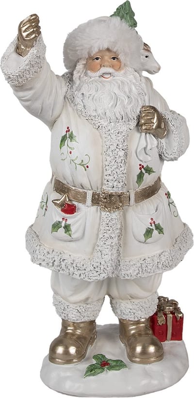 Clayre & Eef Kerstdecoratie Beeld Kerstman 31 cm Wit Polyresin