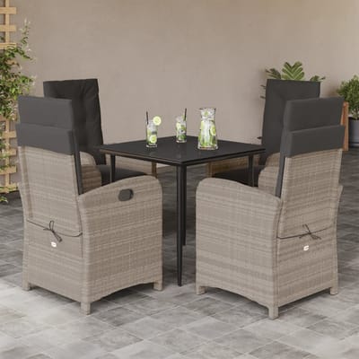 vidaXL - 5-delige - Tuinset - met - kussens - poly - rattan - lichtgrijs