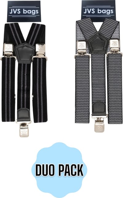 2x Bretels Zwart grijs wit - 3 Clips - Met extra stevige, sterke en brede klem die niet losschieten!