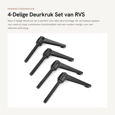 Dailygoods- Deurkruk Set 4-Delig - Verstelbare Handgrepen - RVS Staal - M10 Schroefdraad - Zwarte Draad - Inclusief Machinegrepen - Deurgreep