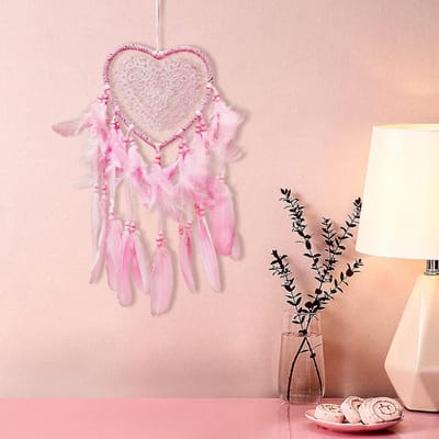 Droomvanger voor Vrouwen, Wanddecoratie met Veertjes, Handgemaakte Sprookjesachtige Droomvanger voor Slaapkamer en Bruiloft Decoratie in Roze Kleur