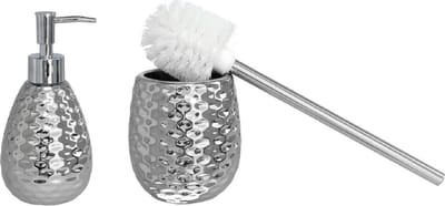 Berilo WC-/toiletborstel houder en zeeppompje 280 ml - metaal zilver