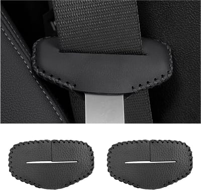 2-delige veiligheidsgordelgesp, krasbestendige leren autogordel, holster met clip voor de uitlaat, beschermer voor de gesp van de autogordel, universele interieuraccessoires voor de meeste voertuigen (zwart)
