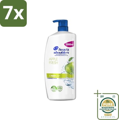 7 x Head & Shoulders - Anti-Roos Shampoo - Apple Fresh - Pompflacon - 1000 ml - Grootverpakking - Roosvrij Haar - Anti-roos Shampoo - Hoofdhuid Verzorging - Appelgeur Shampoo - Microbiome Balans