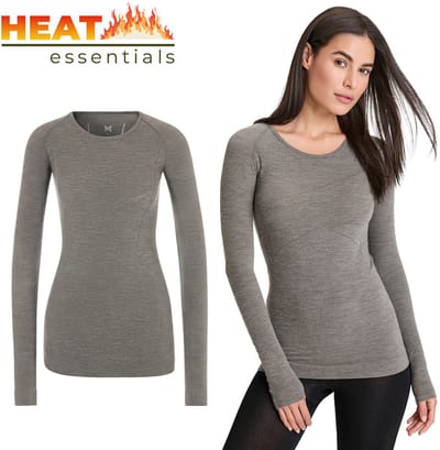 Heat Essentials Thermoshirt Dames- Merinowol - Grijs - S - Thermokleding Dames- Thermo Ondergoed Dames