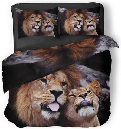 Eleganzzz Dekbedovertrek Wild Lion - zwart - Dekbedovertrek 200x200/220cm - Micropercal -Tweepersoons - Dekbedovertrekken - Leeuwen Dekbedovertrek - Dieren Dekbedovertrek