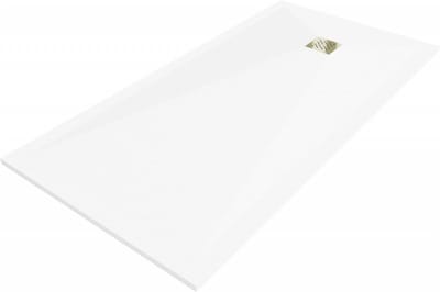 Mexen Stone+ rechthoekige composiet douchebak 160 x 70 , wit, gouden afdekking - 44107016-G