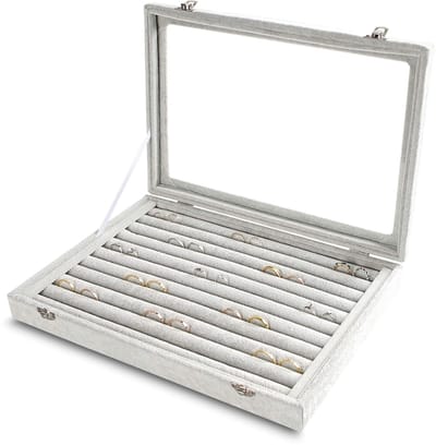 Dailygoods- Sieradenopbergdoos met doorzichtig deksel - Ringen/Oorbellen Organizer - Fluwelen Inzetstuk - 10 Sleuven - 13,8 inch x 9,5 inch x 2 inch - Cadeau voor Vrouwen - Sieradenorganizer