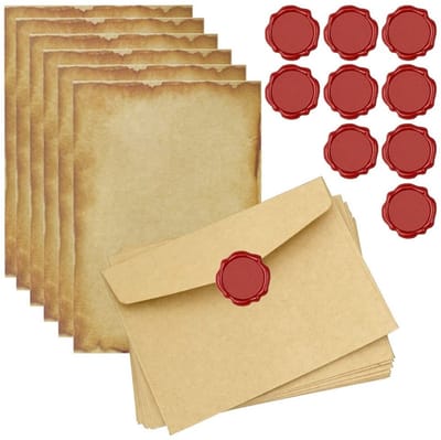 Cosensi- Briefpapierset Vintage - 20 Vellen Schrijfpapier - 10 Enveloppen - 10 Waszegelstickers - Knutselpapier - Geschikt voor Cadeaus