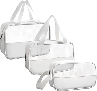 Rainbecom - Transparant toilettas set - Doorzichtige Reisset - set 3 stuks - Waterdicht - Cosmeticatas Organizer - Make-uptas - Reistas - Vliegtuig Handbagage - Ophangbaar - Vakantie - Reizen - Waterafstotend- Wit