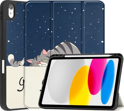 Hoes - Geschikt voor Apple iPad A16/A18 (2022/2025/2026) - 10.9 & 11 inch (10e, 11e & 12e generatie) - Dun & Stevig - Trifold Bookcase - Hard Cover Case - Met Uitsparing Geschikt voor Apple Pencil - Hardcover Book - Tablet Hoesje - Kat