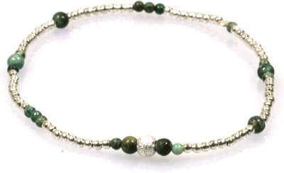 Heaven Eleven - dames - armband - 925 - Sterling - ZILVER - 1mm - zwart - groen - diamant steen