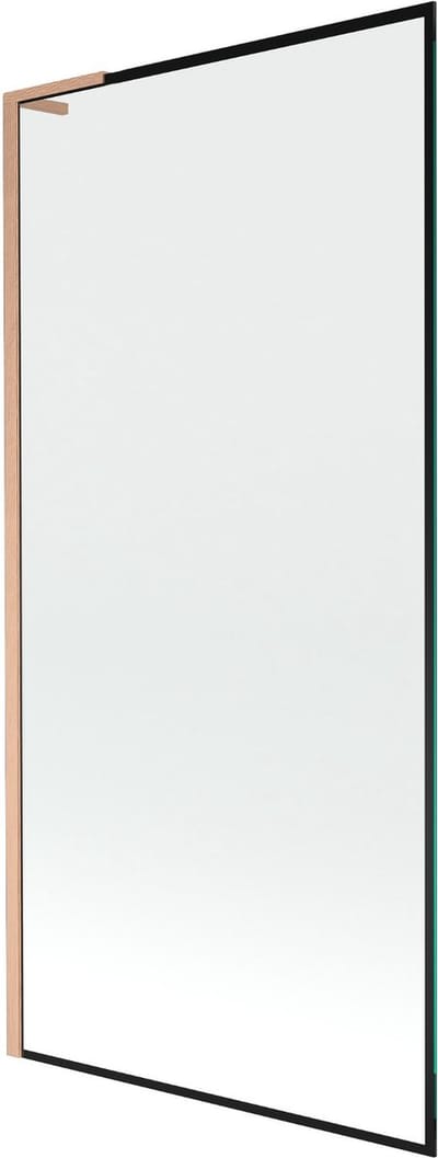 Mexen Next L badwand éénvleugelig 90 x 150 , zwart frame, geborsteld koper - 895-090-000-03-70-65
