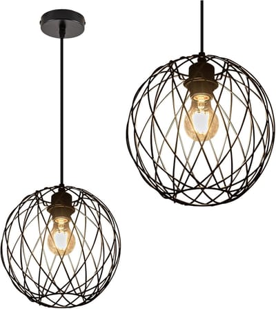 Glitzerlife - Industriële Retro Hanglamp - 1xE27 Fitting - Verstelbare Hoogte - Metaalmateriaal - Ø25cm - Zwart - Hanglamp Eetkamer Woonkamer Slaapkamer