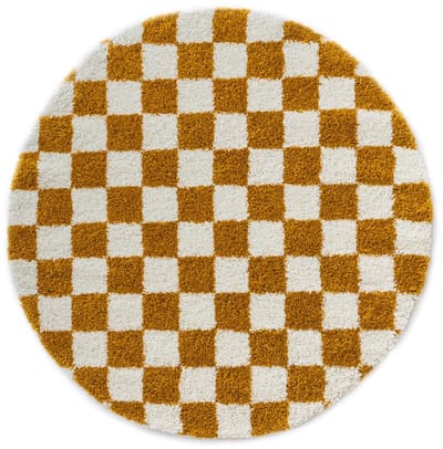 Rond checkerboard vloerkleed - Check ivoor/goud 150
