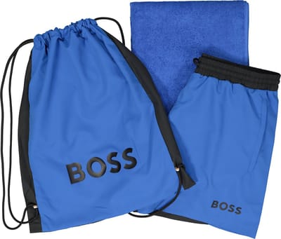 HUGO BOSS Beach Set - heren zwembroek - handdoek en tas - kobalt blauw met zwart - Maat L