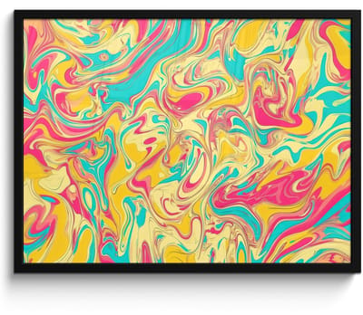 Poster in lijst - Fotolijst 70x50 cm - Posters - Geel - Roze - Blauw - Retro - Posterlijst zwart - Decoratie - Wanddecoratie woonkamer - Muurdecoratie slaapkamer
