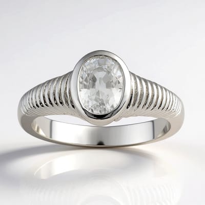 Cavill - Ring 925 Sterling Zilver - 1,06 ct Ovale Tanzaniaanse Zirkoon - Moderne Groefstructuur - Elegante Bezel Zetting