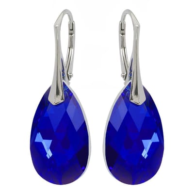 DBD - Zilveren Oorbellen - Swarovski Kristal - Konings Blauw - 22MM - Anti Allergisch