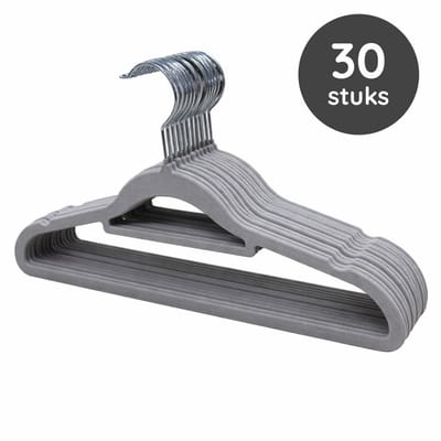 Eleganca Kledinghangers - 30 Stuks - Kleerhanger - Ruimtebesparend - Kledinghanger Met Broeklat - Anti-Slip - Kunststof - Grijs