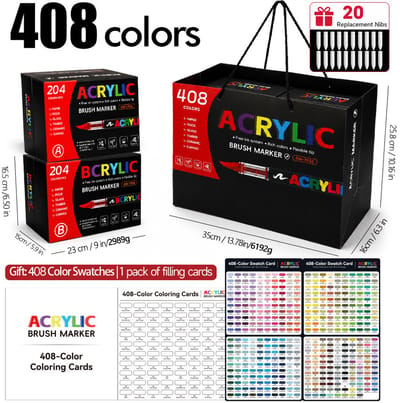 Acrylmarkers - 408 kleuren - direct vloeiende inkt zonder indrukken - 1-6 mm nylon punt voor tekenen en graffiti - geschenkdoos