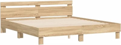 Bedframe met hoofdbord - Tweepersoonsbed ombouw - Slaapkamer meubel - Vochtbestendig materiaal - 160x200 cm - Sonoma Eiken