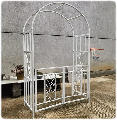 Tuinboog met poort - Tuinprieel deur - Klimplanten Steunen - Gegalvaniseerd staal - 210x114 cm - Wit