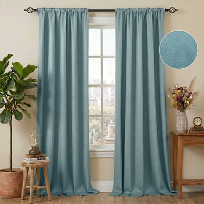 Qelus Luxury Embossed Verduisterende Gordijnen Kant-en-klaar (2-panelen) – 310GSM Dik - 85% Lichtdicht - Thermisch Isolerend Blackout Overgordijnen – voor Slaapkamer & Woonkamer - 132x244cm - Blauwgroen