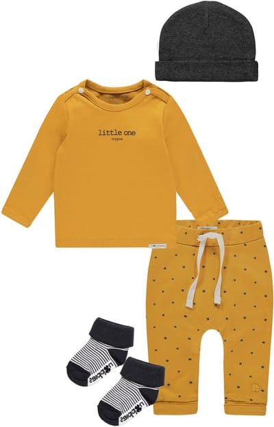 Noppies - kledingset - 4delig - Broek Kris oker - Shirt Hester - Muts Grey - sokjes - Maat 44