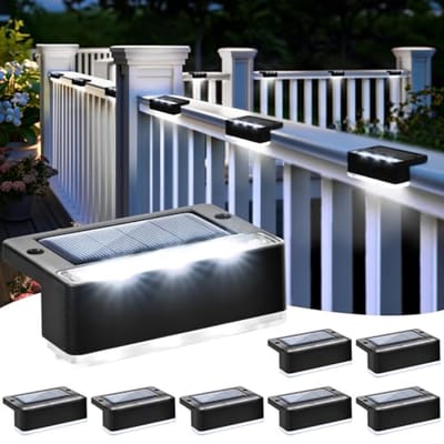 Zonnelampen voor buiten 8 stuks - Waterdichte witte trapverlichting op zonne-energie met 13 LED's voor tuin, terras en hek - Zwart