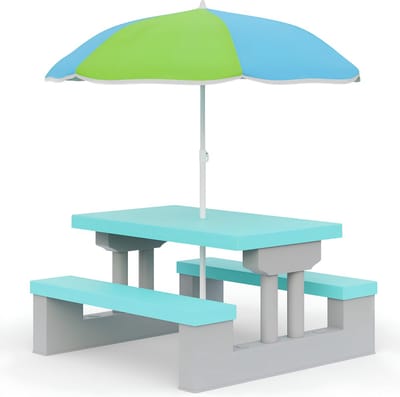 JCP® Kindertafel - Tot 4 Kinderen - Picknicktafel - Kindertafel en Stoeltjes - Munt en Grijs - 67cm x 57cmx 41cm