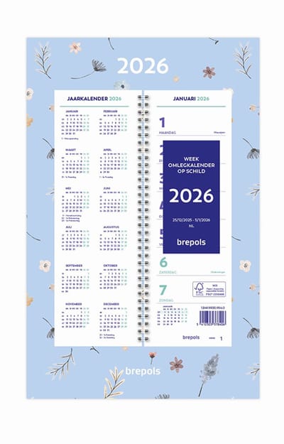 Brepols Week omlegkalender 2026 - Fantasy - Week begint op maandag - 20 x 31 cm - Blauw