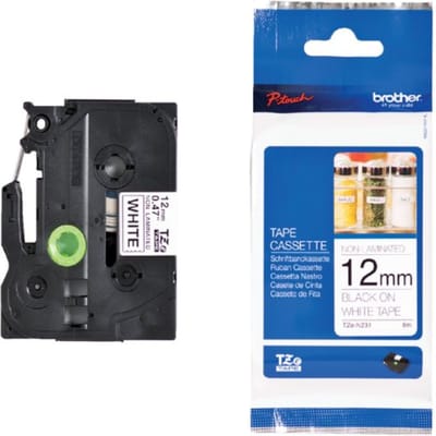 Labeltape Brother P-touch TZe-N231 ongelamineerd 12mm zwart op wit