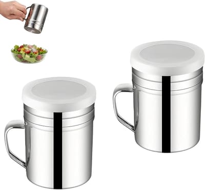 Set van 2 roestvrijstalen suikerstrooiers met deksel – fijnmazige zeef voor poedersuiker, cacao en kruiden – perfect voor bakken, koffie en decoratie
