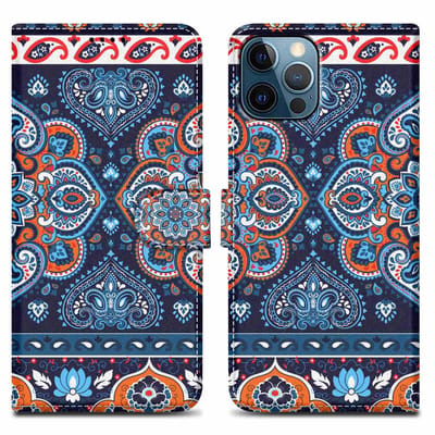 Cadorabo Hoesje geschikt voor Apple iPhone 12 PRO MAX - Design Blauwe Mandala No. 1 - Beschermhoes Case Cover met magnetische sluiting, standaardfunctie en kaartvakje
