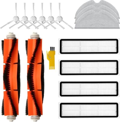 Accessoireset, vervanging voor Dreame D9 Dreame L10 Pro Dreame D9 Max Dreame D9 Pro robotstofzuiger, 15 verpakkingen, 2 hoofdborstels, 4 filters, 6 zijborstels, 3 mopdoeken