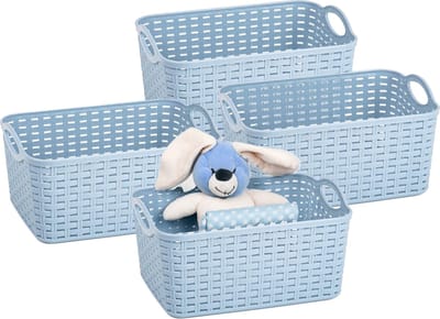Plasticforte opbergmandje/kastmandje - 4x - 12 liter - ijsblauw - kunststof - 33 x 24 x 21 cm - nestbaar