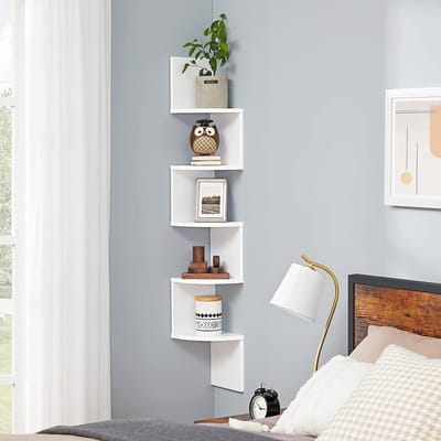 Wandplank - Wandrek - Zigzag design - Moderne plank - Hoekplanken - Woonkamer / Studeerkamer - Wandkast - Wit - LBC20WT