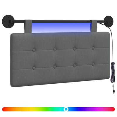 vidaXL - Hangend - hoofdbord - Met - LED-verlichting - Donkergrijs - Stof