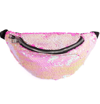 KIMU® Heuptasje Pailletten Rond - Roze Wit Parelmoer Heuptas Omkeerbare Sequin Tas Mermaid Zeemeermin Tasje Glitter Festival