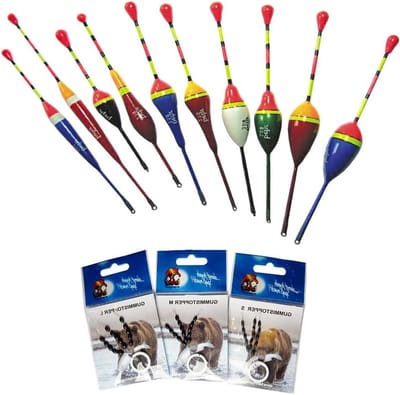Hengeldobbers Set - Visdobbers Posen - Beginners Vissen - Met Rubberen Stoppers - 10 Dobbers - Meerkleurig
