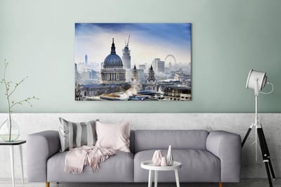 Canvas schilderij 180x120 cm - Wanddecoratie De skyline van Londen met de St Paul's Cathedral - Muurdecoratie woonkamer - Slaapkamer decoratie - Kamer accessoires - Schilderijen