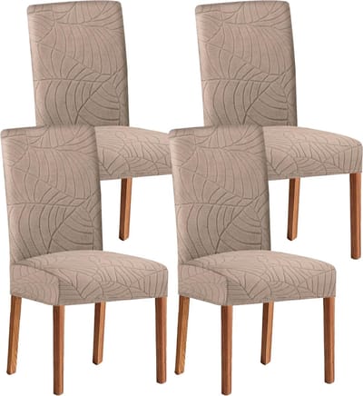 Stretch set van 2, 4 of 6 waterdichte eetkamerstoelhoezen voor eetkamer, verwijderbare en wasbare stoelbeschermers, stoelhoezen, voor hotel, bruiloft, keuken (zand1, 4 stuks)