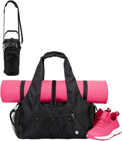 Dailygoods - Sporttas voor dames met waterfles, grote reistas met schoenenvak en nat vak, work-out-yoga-draagtas, yogatas, vrije tijd, handtas, zwemtas, zwart