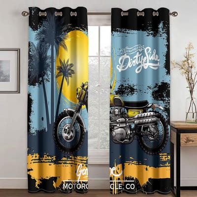 3D Cool Motorfiets Locomotief Patroon Zonnescherm Raamgordijnen 2 Panelen Jongens Tiener Slaapkamer Ruimte Woonruimte Decoratieve Raamgordijnen 100W130H(CM)40x51in&Grommet Top
