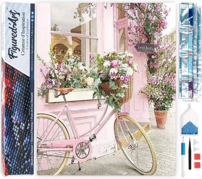 Figured'Art Diamond Painting set Volwassenen 40x50 cm Roze Fiets - 5D DIY Art full drill vierkante diamant - Opgerold canvas
