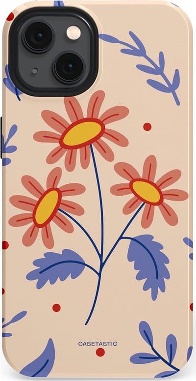 Casetastic hoesje geschikt voor Apple iPhone 13 - MagSafe - Dubbellaagse bescherming - Perzikbloem trio - Fashion Case - Lavendel Perzik Zand