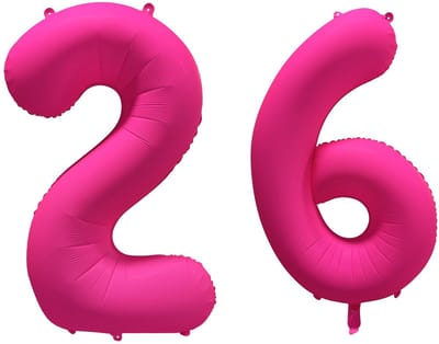 Folieballon 26 jaar - Neon Roze - 86 cm